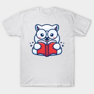 Cute polar bear reading book cartoon T-Shirt